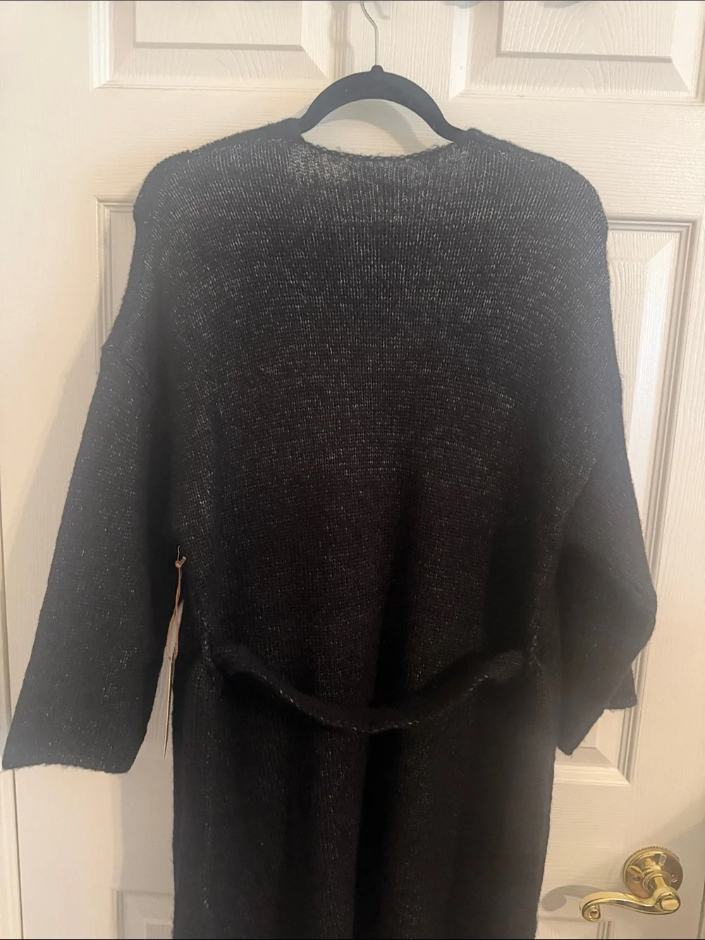 NEW Kerisma Women's Black Knit Belted Robe Cardigan Alpaca Sweater Sz S/M